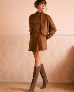The Brown High Waisted Suede Mini Skirt