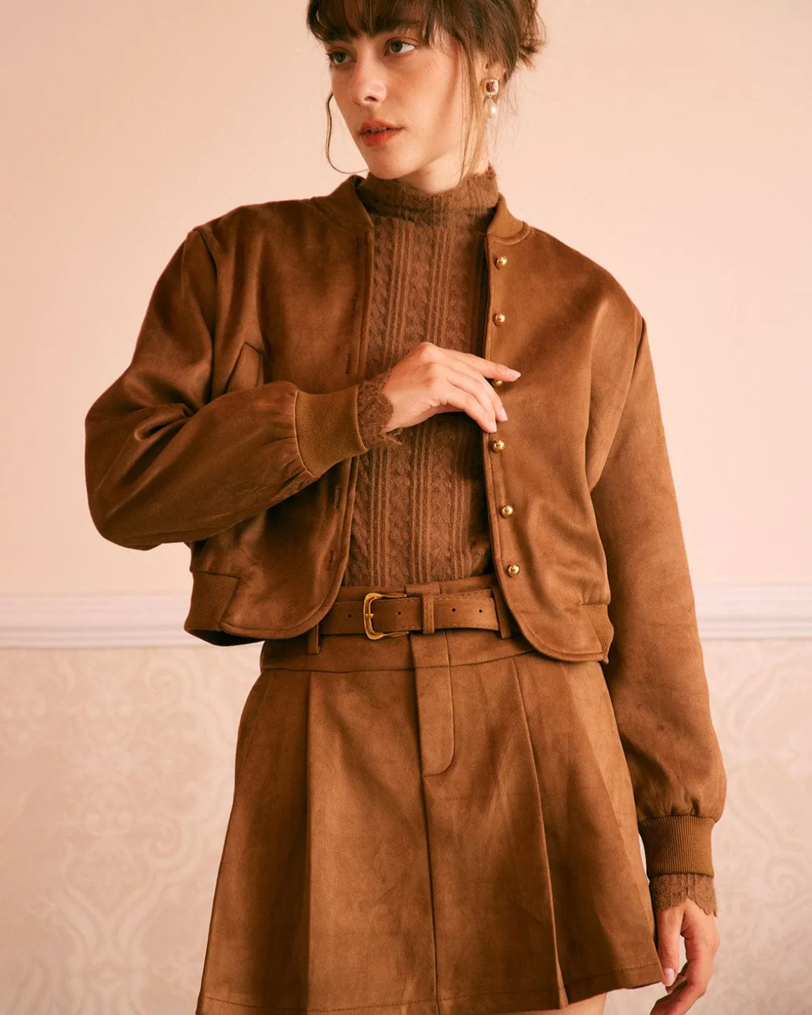 The Brown High Waisted Suede Mini Skirt