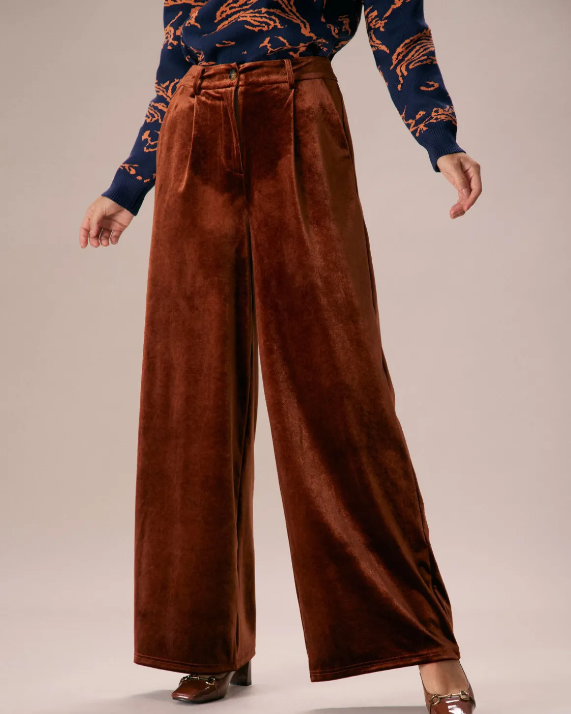 The Brown High Waisted Velvet Wide Leg Pants