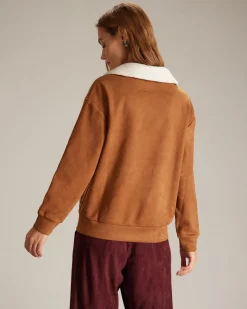 The Brown Lapel Button Suede Sweatshirt