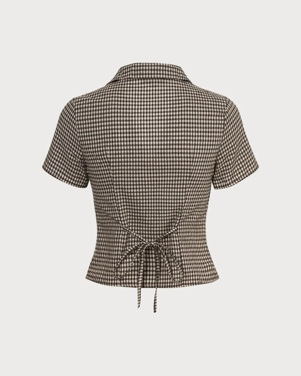 The Brown Lapel Plaid Short Sleeve Blouse