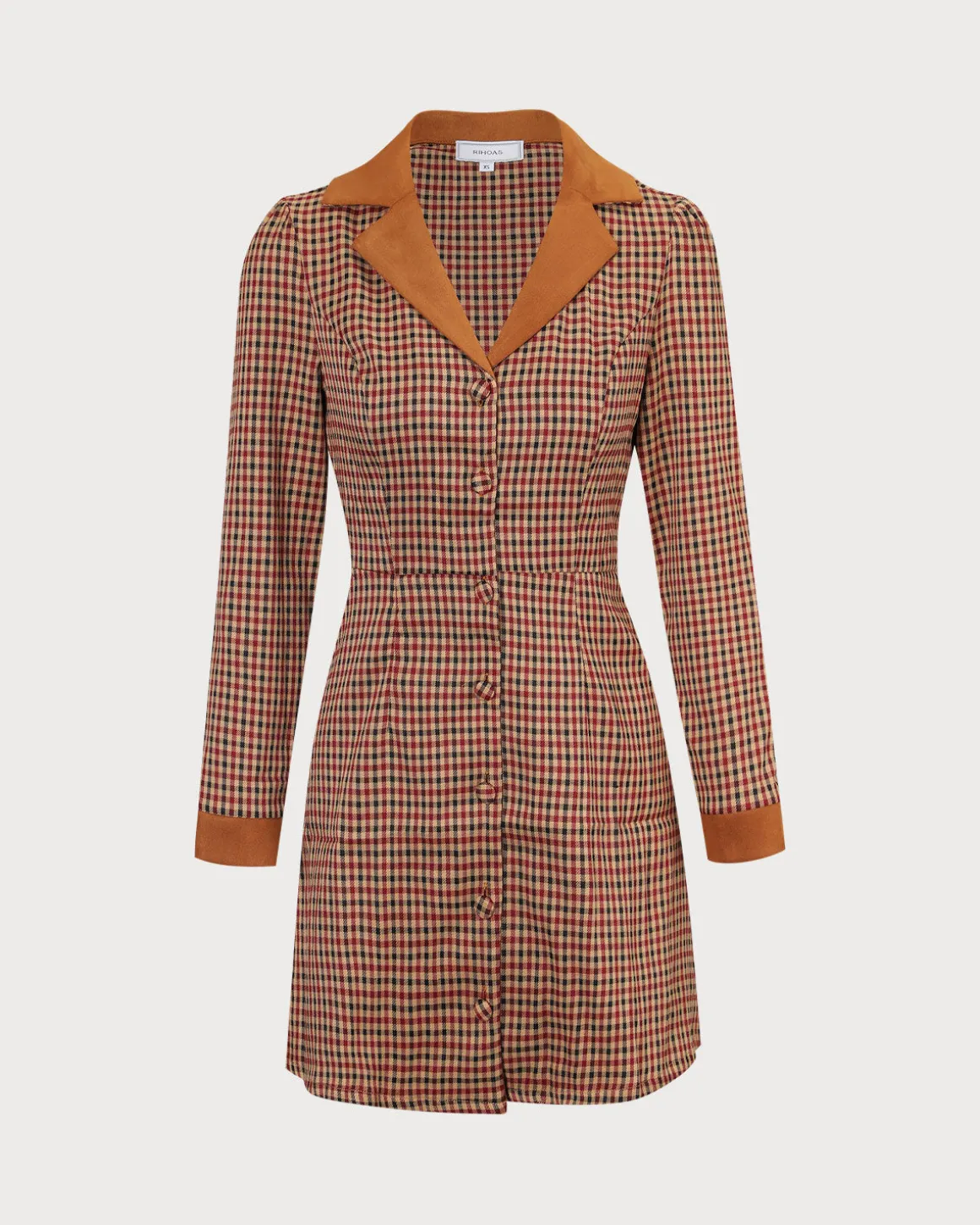 The Brown Plaid Spliced Suede Mini Dress
