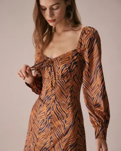 The Brown Sweetheart Neck Zebra Maxi Dress