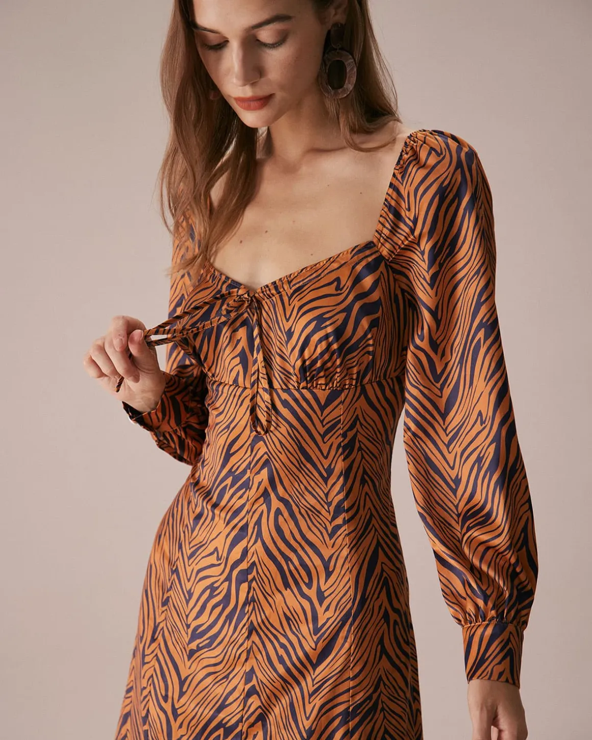 The Brown Sweetheart Neck Zebra Maxi Dress