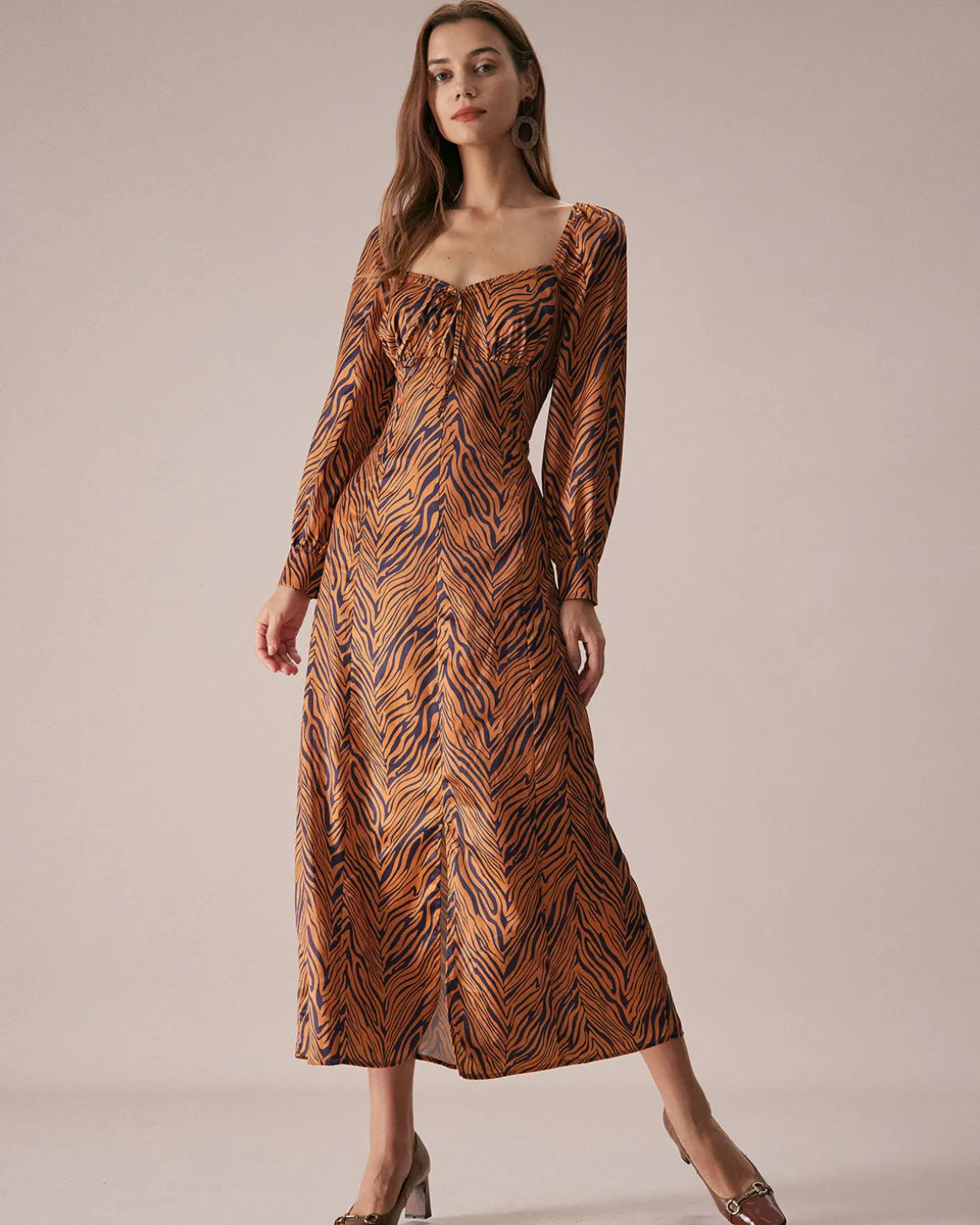 The Brown Sweetheart Neck Zebra Maxi Dress