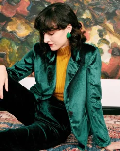 The Casual One Button Green Velvet Blazer