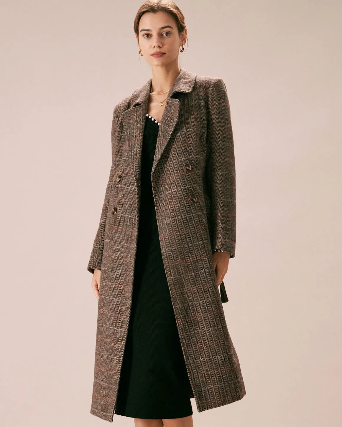 The Coffee Lapel Belted Double Breasted Coat