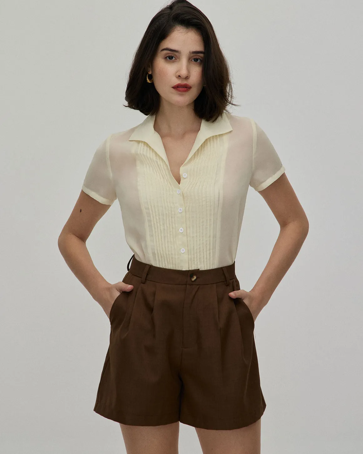 The Coffee Pleated High-Waisted Wide Leg Shorts
