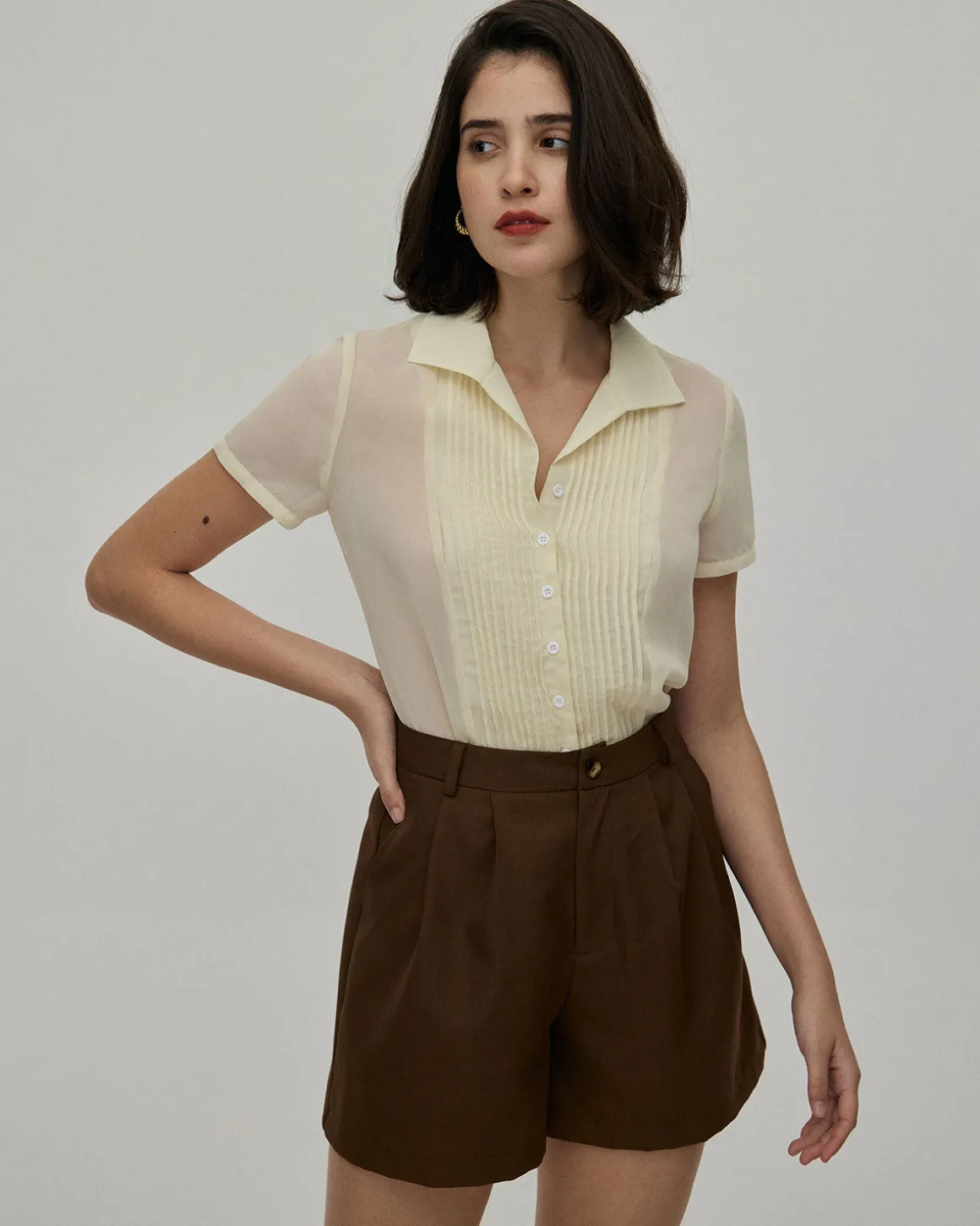 The Coffee Pleated High-Waisted Wide Leg Shorts