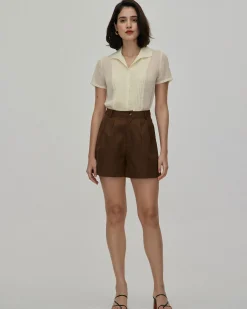 The Coffee Pleated High-Waisted Wide Leg Shorts