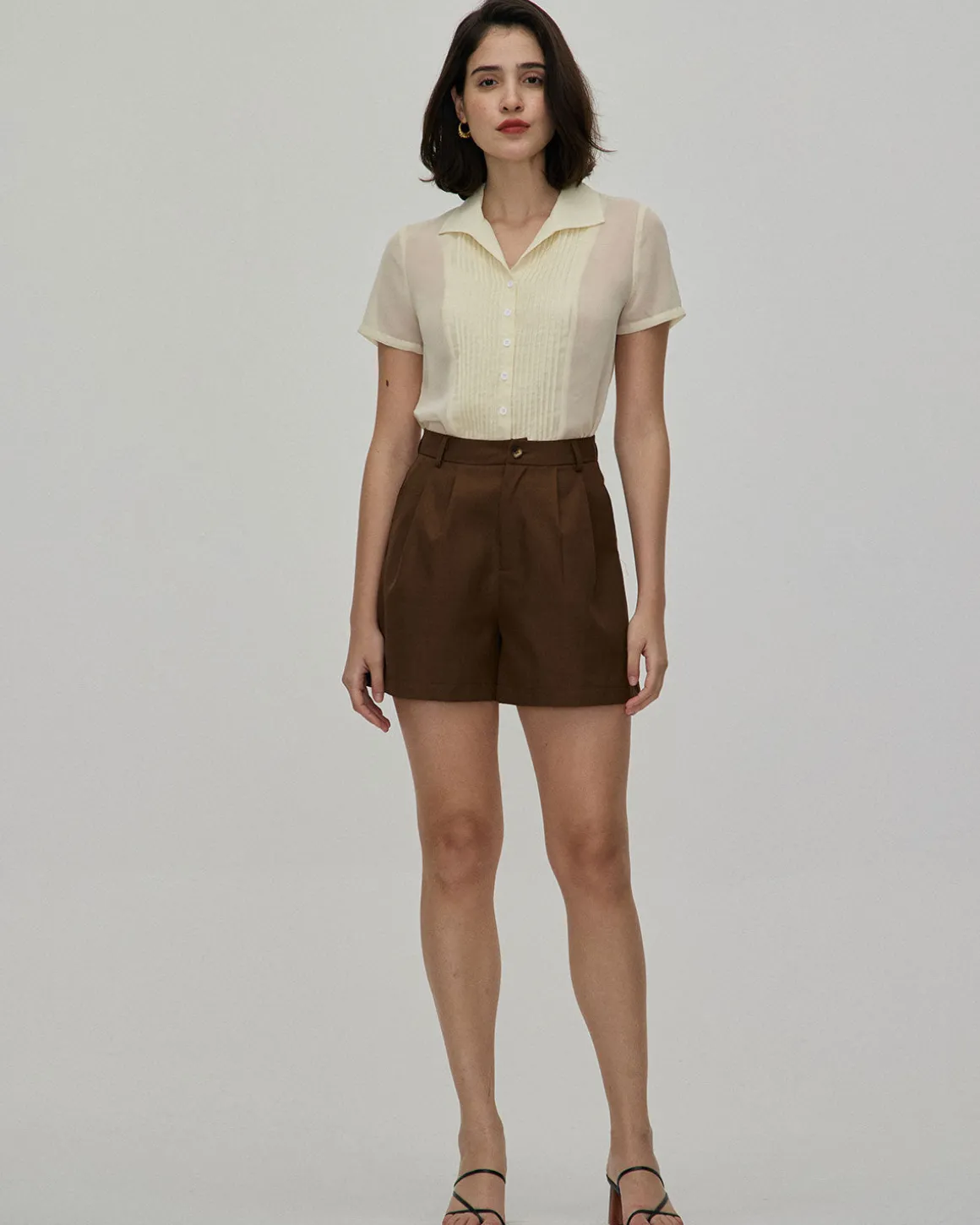 The Coffee Pleated High-Waisted Wide Leg Shorts