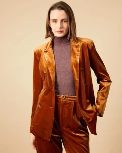 The Collared Double-breasted Velvet Blazer