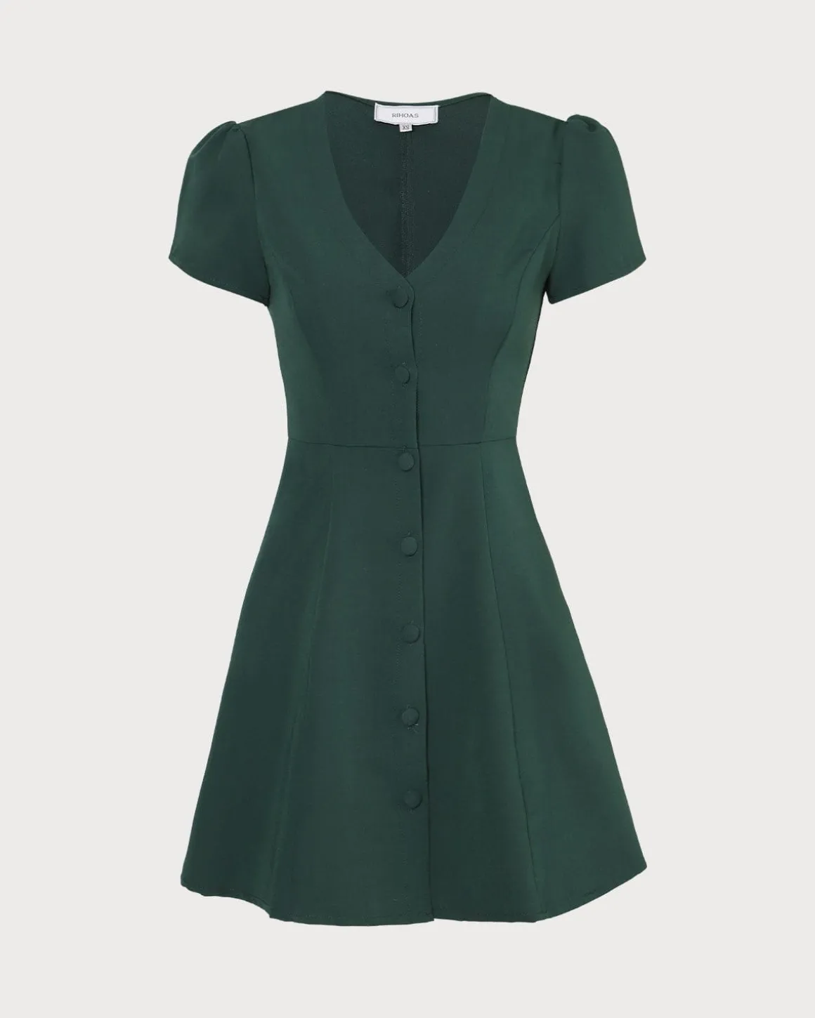 The Dark Green V Neck Button-up Shirt Mini Dress