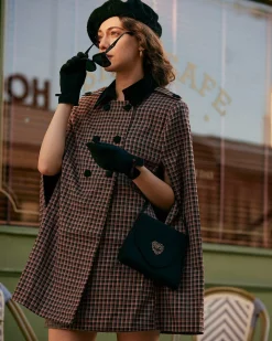 The Double-breasted Plaid Cape Coat