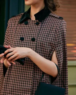 The Double-breasted Plaid Cape Coat