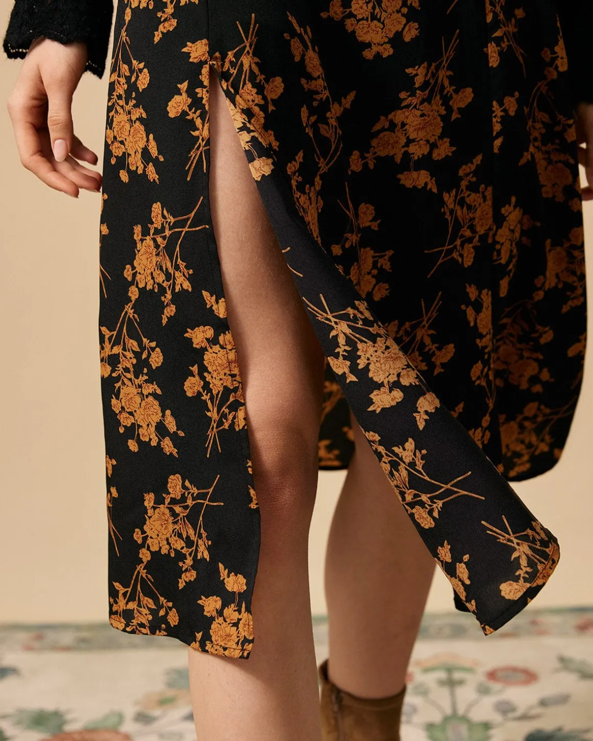 The Floral Slit High Waisted A-line Skirt