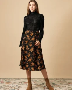 The Floral Slit High Waisted A-line Skirt