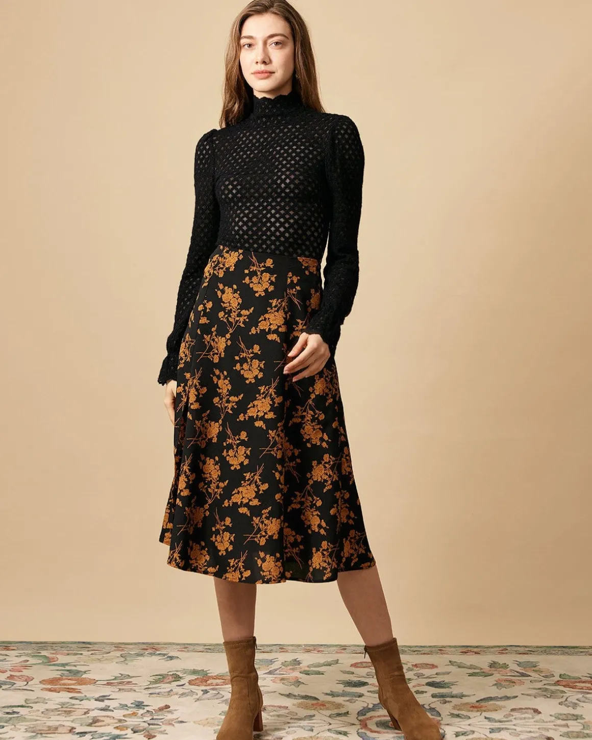 The Floral Slit High Waisted A-line Skirt