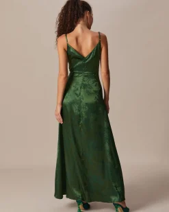 The Green Cowl Neck Jacquard Satin Maxi Dress