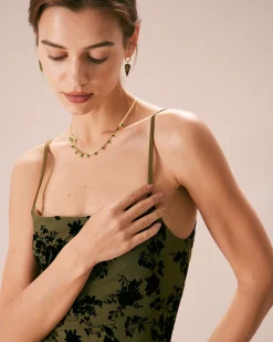 The Green Floral Burnout A-Line Slip Midi Dress