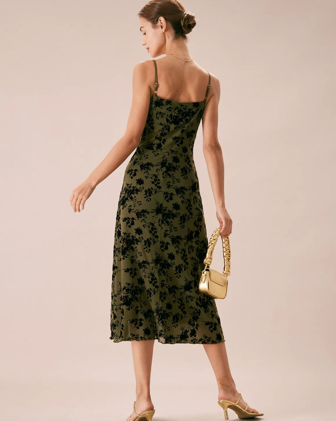 The Green Floral Burnout A-Line Slip Midi Dress