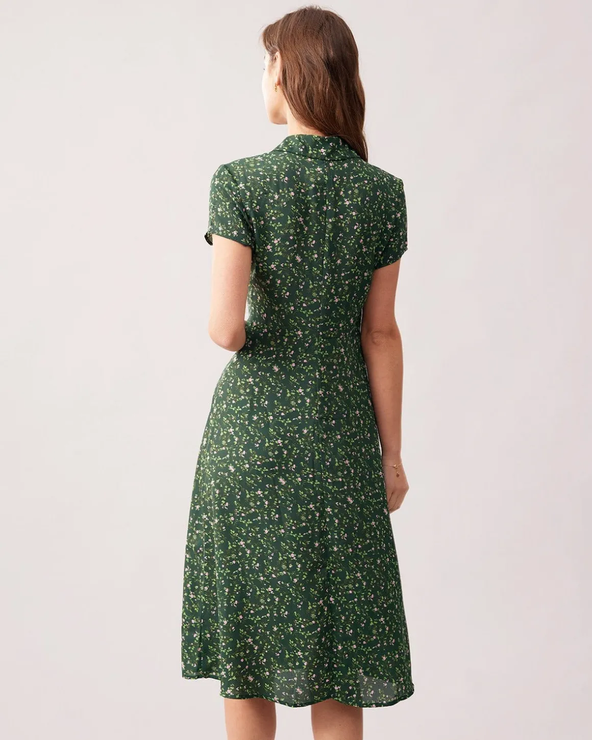 The Green Lapel Button Up Floral Midi Dress