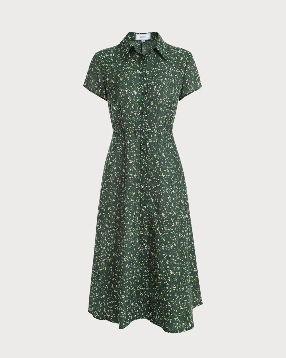 The Green Lapel Button Up Floral Midi Dress