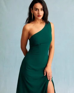 The Green One Shoulder Sleeveless Maxi Dress