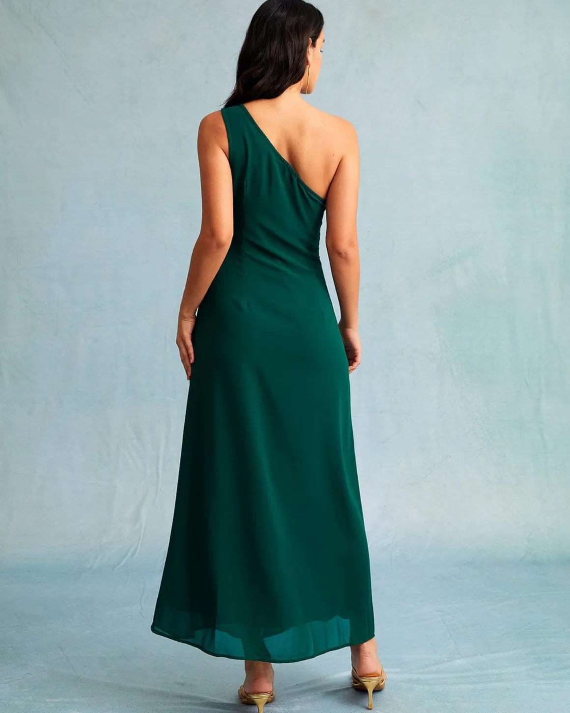 The Green One Shoulder Sleeveless Maxi Dress