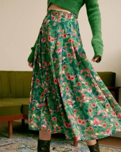 The Green Pleated Floral Skirt