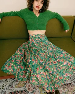 The Green Pleated Floral Skirt