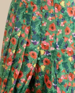 The Green Pleated Floral Skirt
