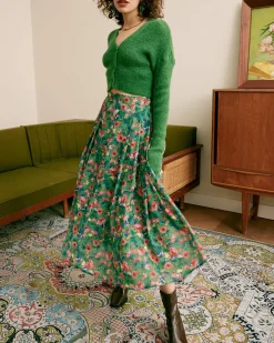 The Green Pleated Floral Skirt