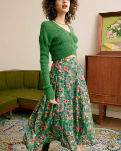 The Green Pleated Floral Skirt