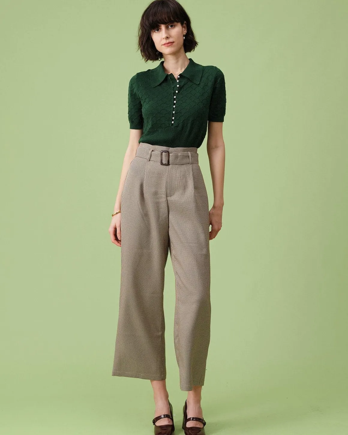 The Green Short Sleeve Textured Lapel Knit Tee