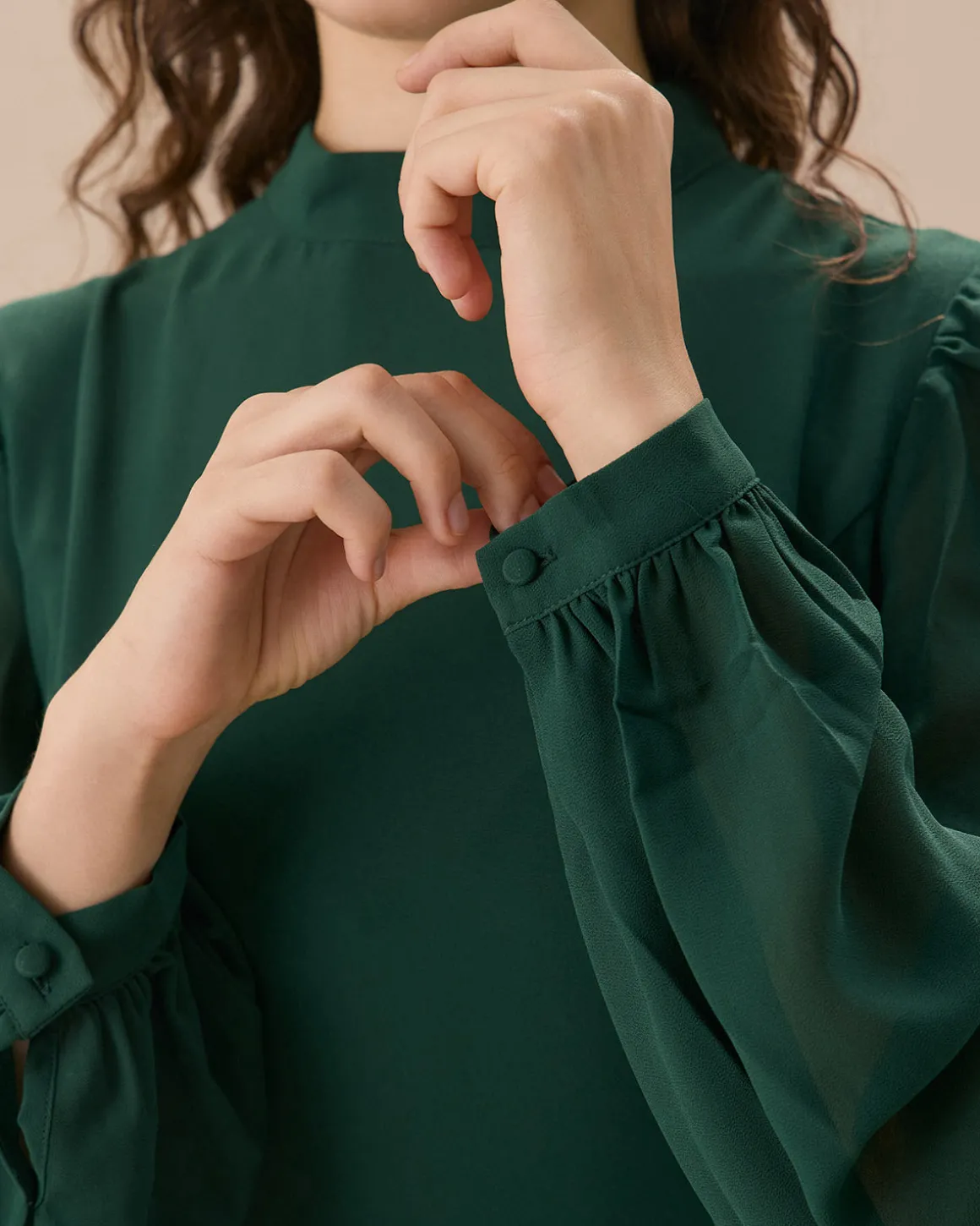 The Green Stand Collar Sheer Slit Mini Dress