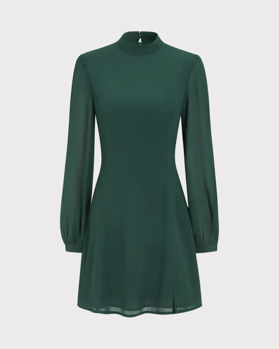 The Green Stand Collar Sheer Slit Mini Dress