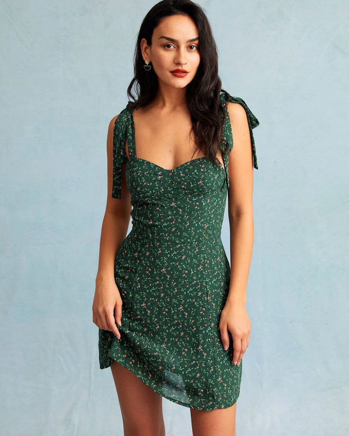 The Green Sweetheart Neck Floral Slip Mini Dress