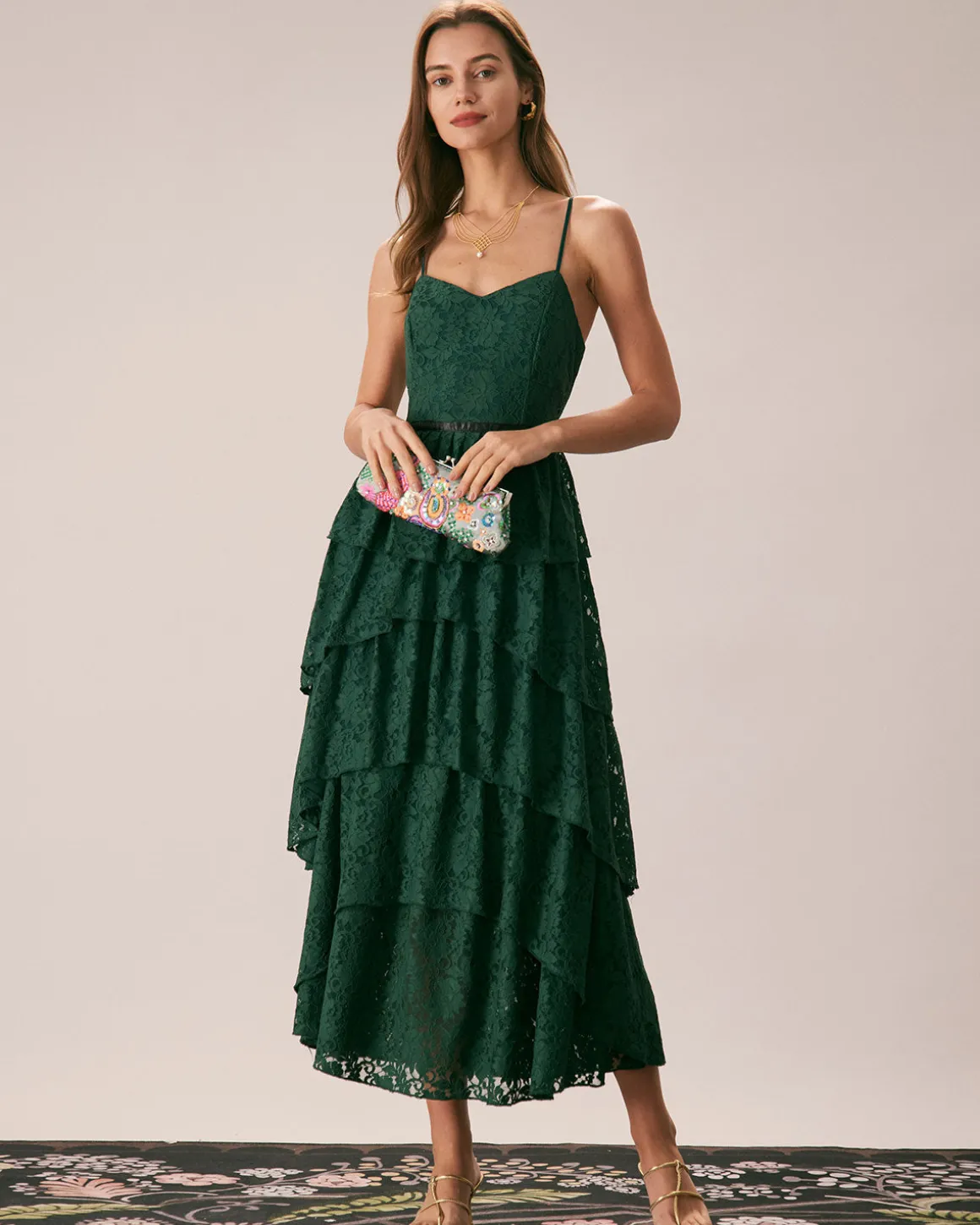 The Green Sweetheart Neck Lace Maxi Dress