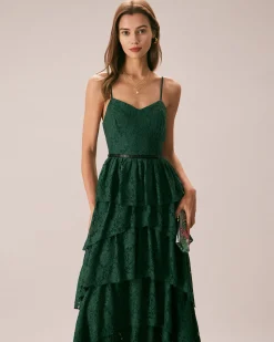 The Green Sweetheart Neck Lace Maxi Dress