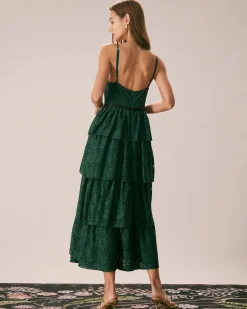 The Green Sweetheart Neck Lace Maxi Dress