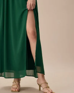 The Green Sweetheart Neck Ruched Maxi Dress