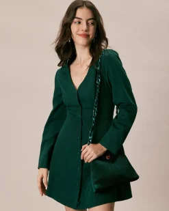 The Green V Neck Button Shirt Mini Dress