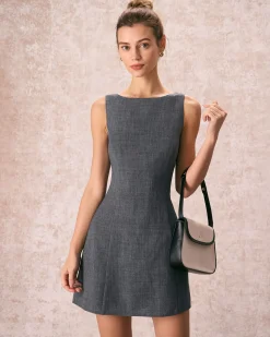 The Grey Boat Neck Sleeveless Mini Dress
