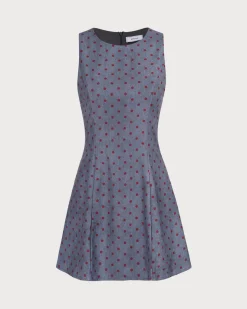 The Grey Round Neck Polka Dot Mini Dress