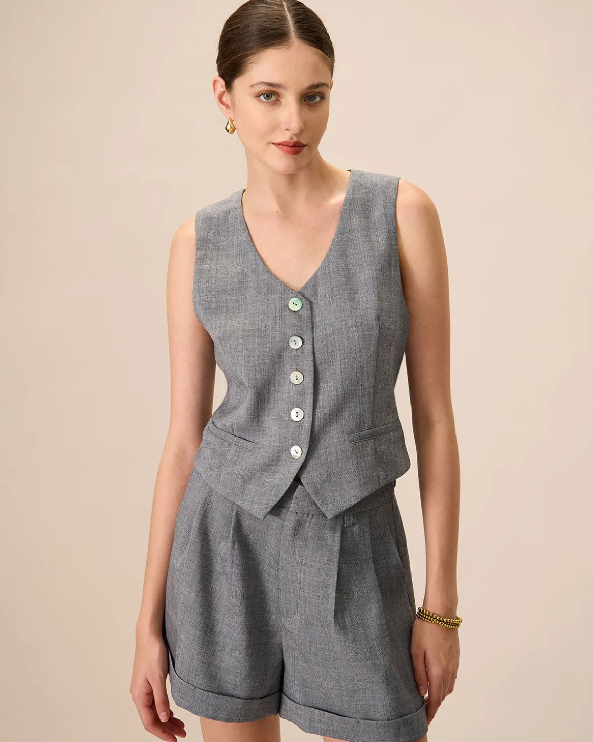 The Grey V-Neck Button Vest