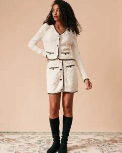 The High Waisted Contrast Trim Argyle Knit Skirt