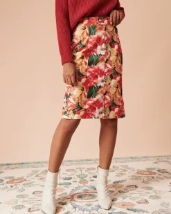 The High Waisted Corduroy Floral Skirt