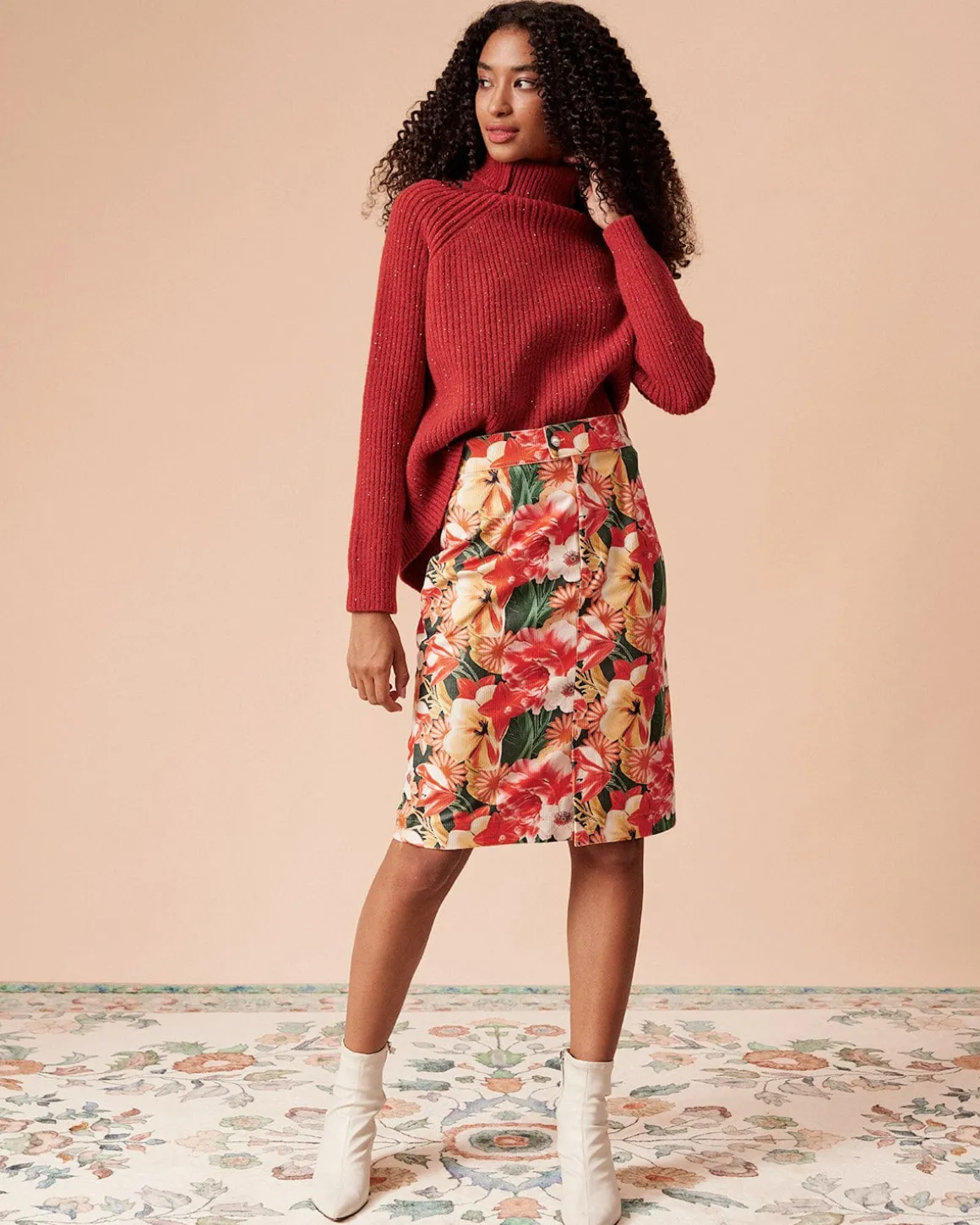 The High Waisted Corduroy Floral Skirt