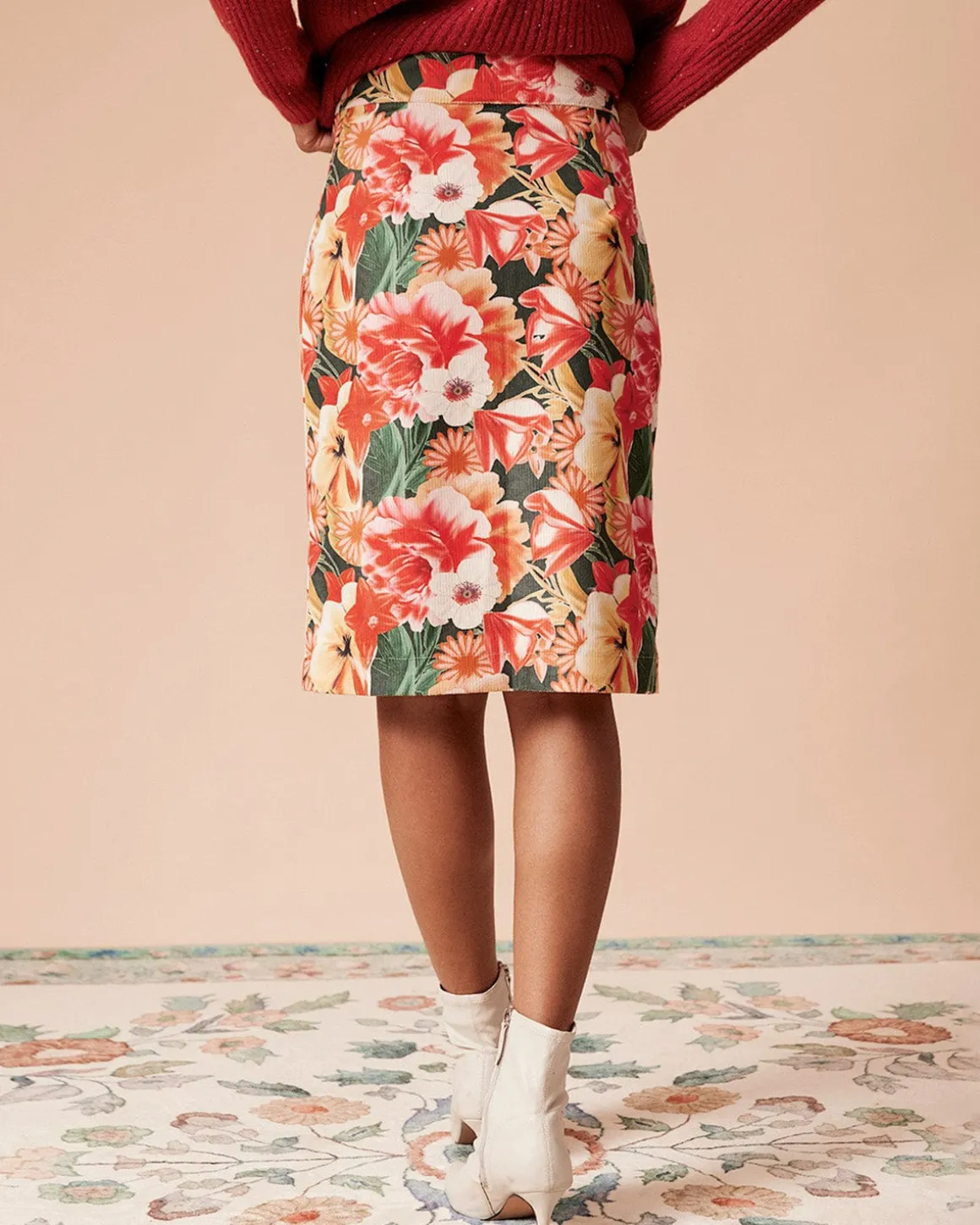The High Waisted Corduroy Floral Skirt